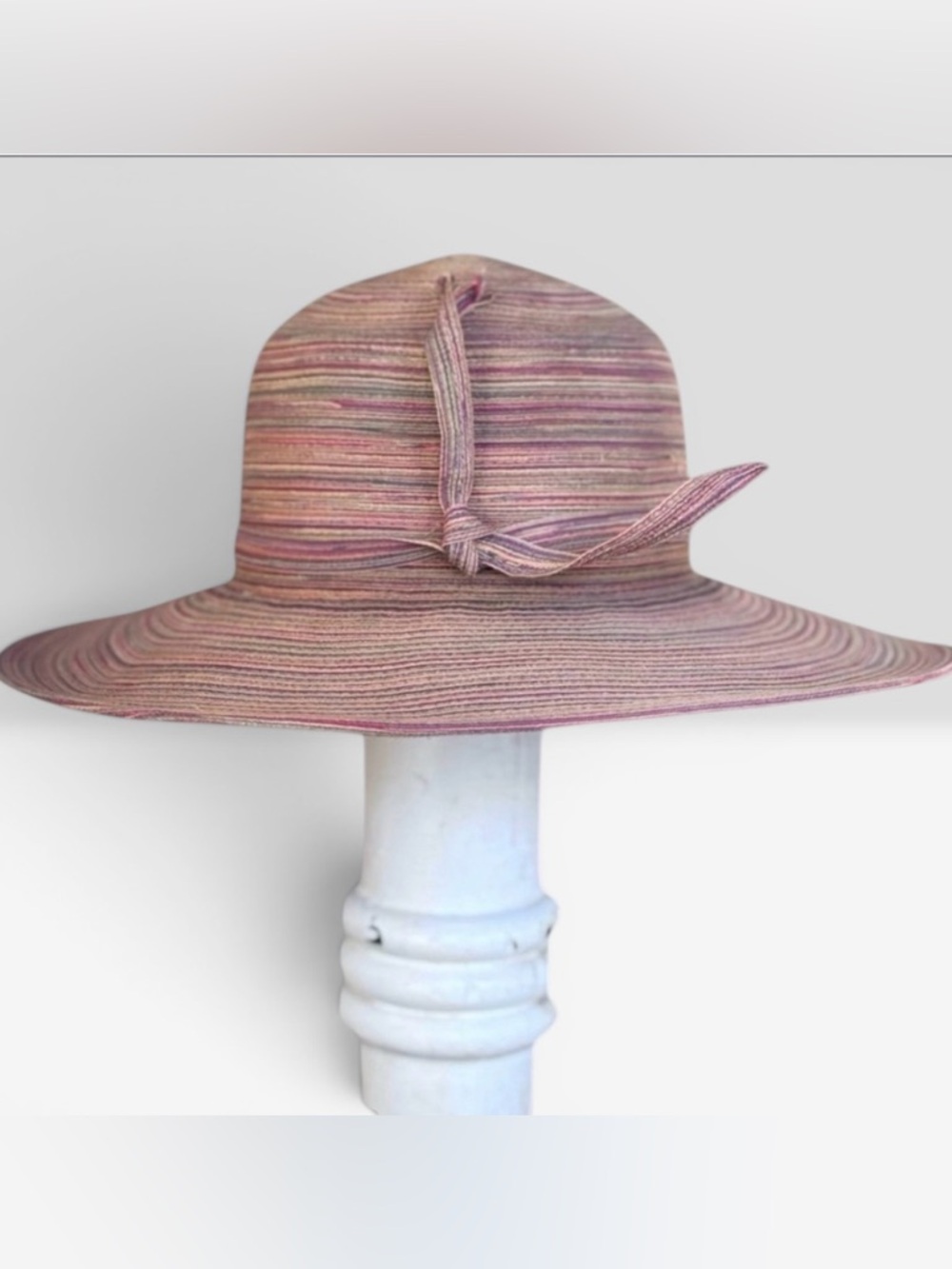 Wide Brim Woven Look Sun Hat Pink Beige Multicolor